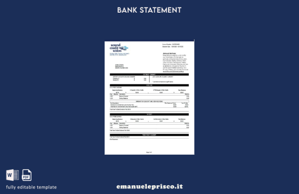 modello word di estratto conto USA Washington Sound Credit Union in stile verifi